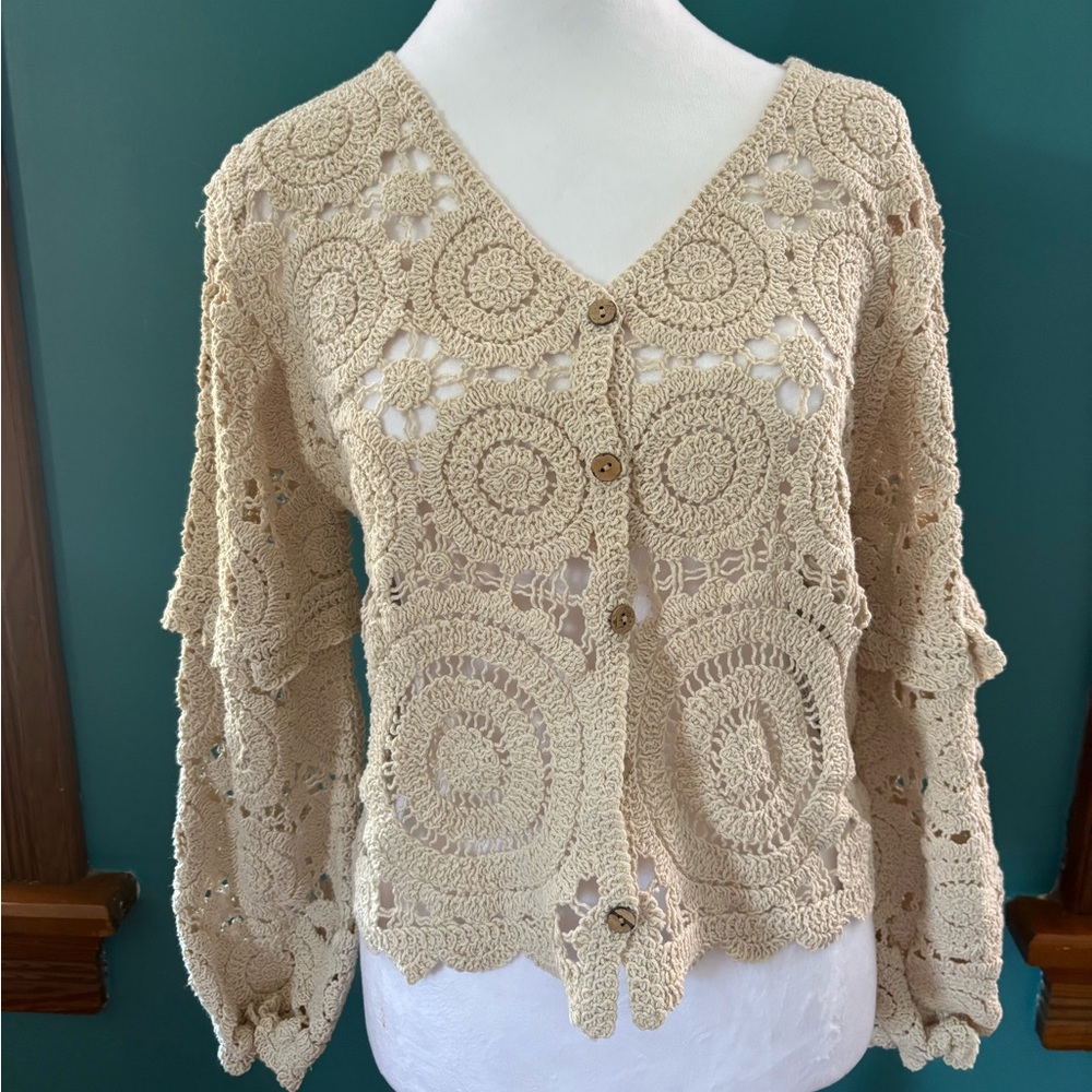 Crochet Button-Up Cardigan- NWOT